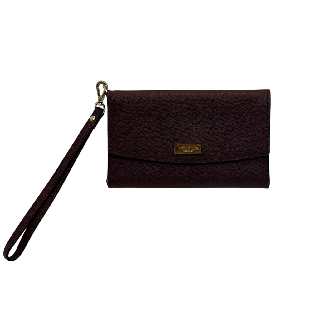 Kate Spade New York Burgundy‎ Saffiano Leather Tri-Fold Wristlet Wallet Clutch
